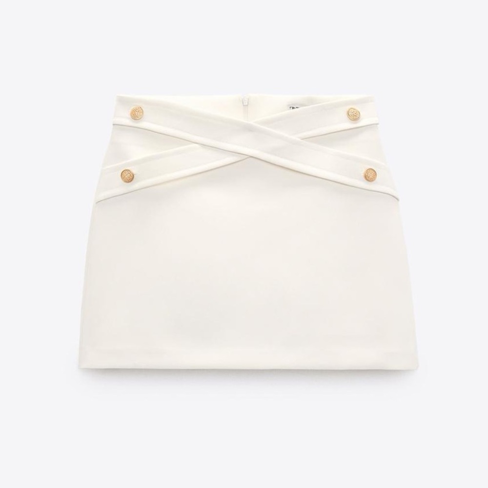 Zara Ecru Split Skirt with Button Details